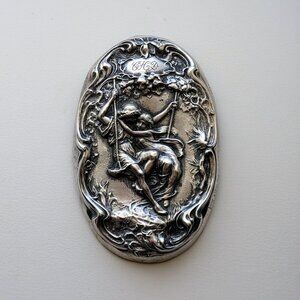 HUGE Antique Art Nouveau Foster & Bailey Paul & Virginia Sterling Brooch Pin